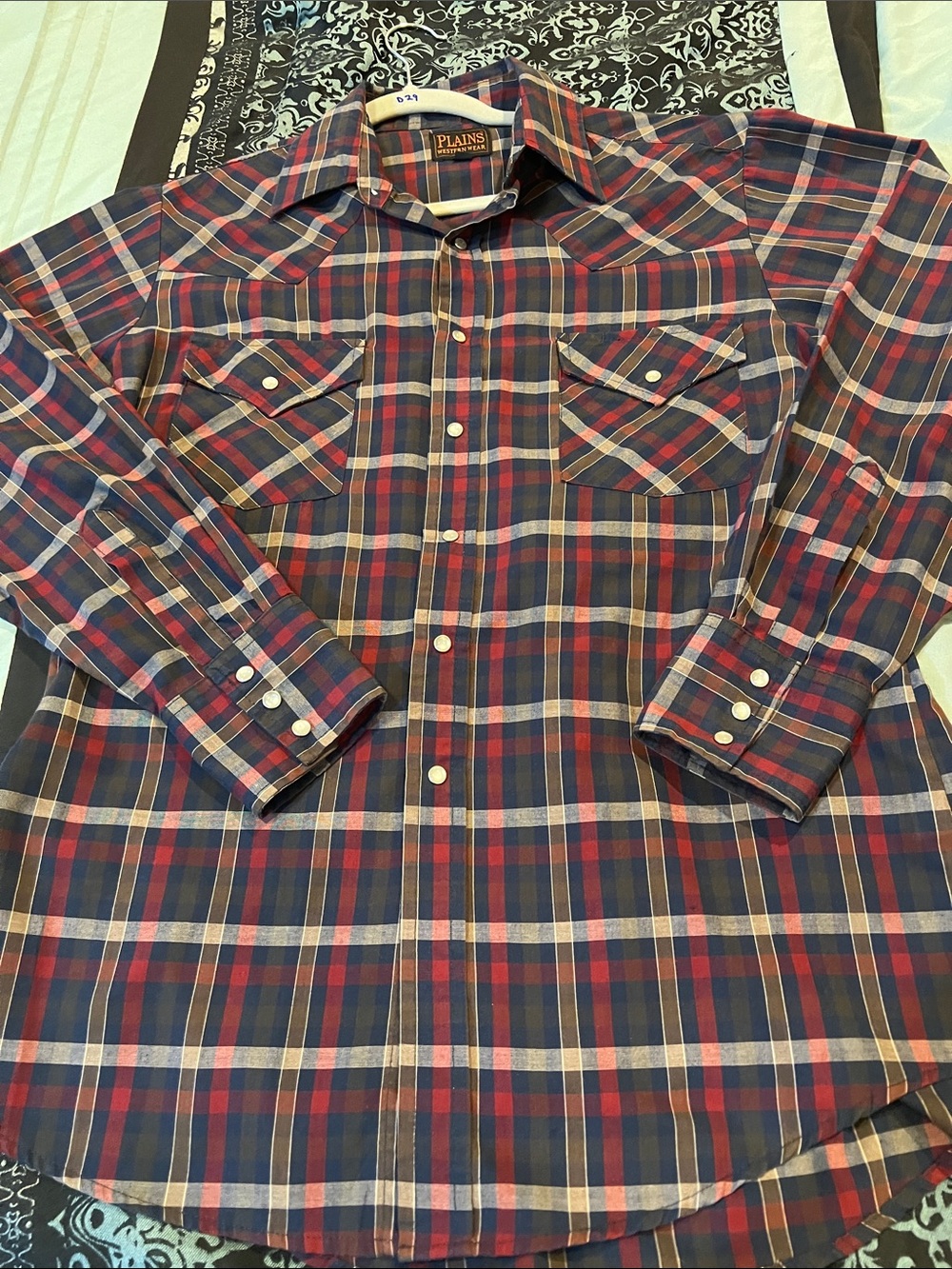 Plains Western Wear Men's Red & Navy Plaid Button-Down Shirt - Picture 2 of 7